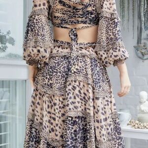 Zimmermann Tan and Black Midi Dress